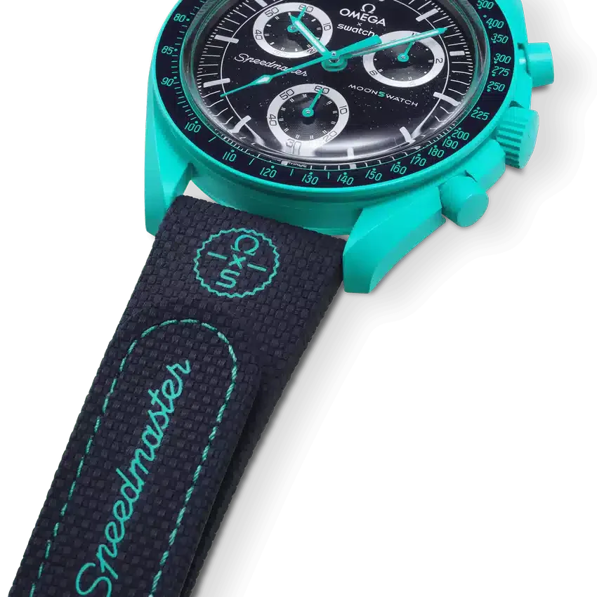 MoonSwatch em borracha azul-escuro/turquesa