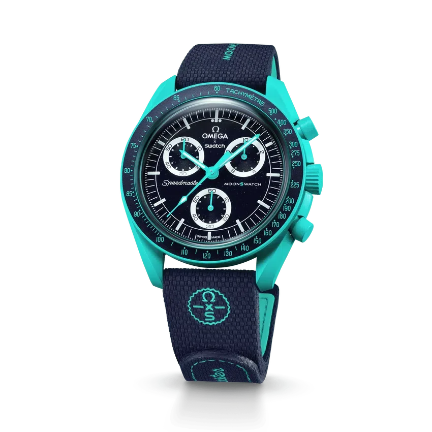 MoonSwatch em borracha azul-escuro/turquesa