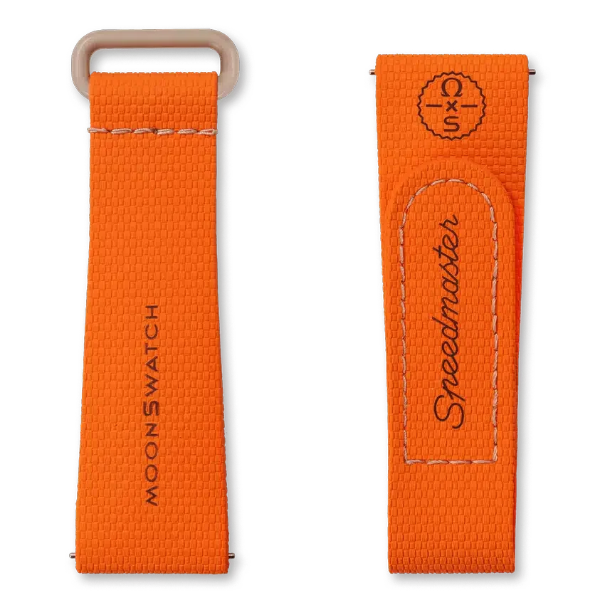MoonSwatch em borracha laranja/areia