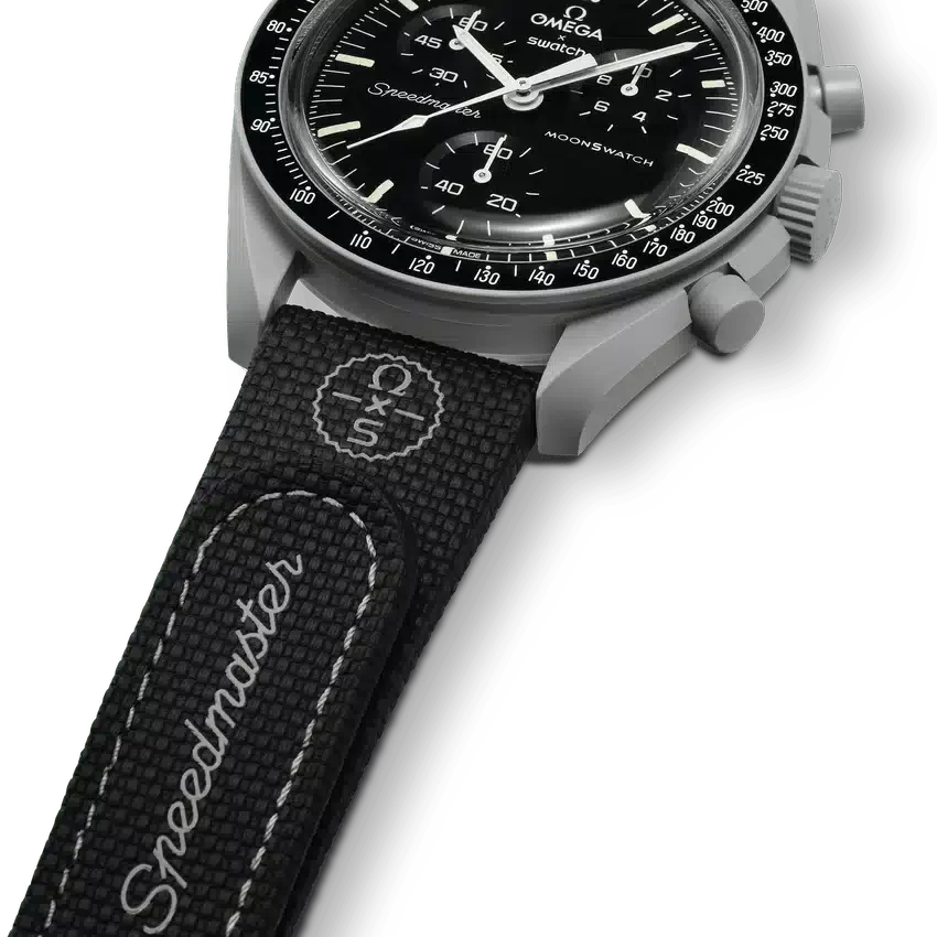 MoonSwatch em borracha preta/cinzenta