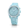Pulseira MoonSwatch em borracha azul-claro/branca